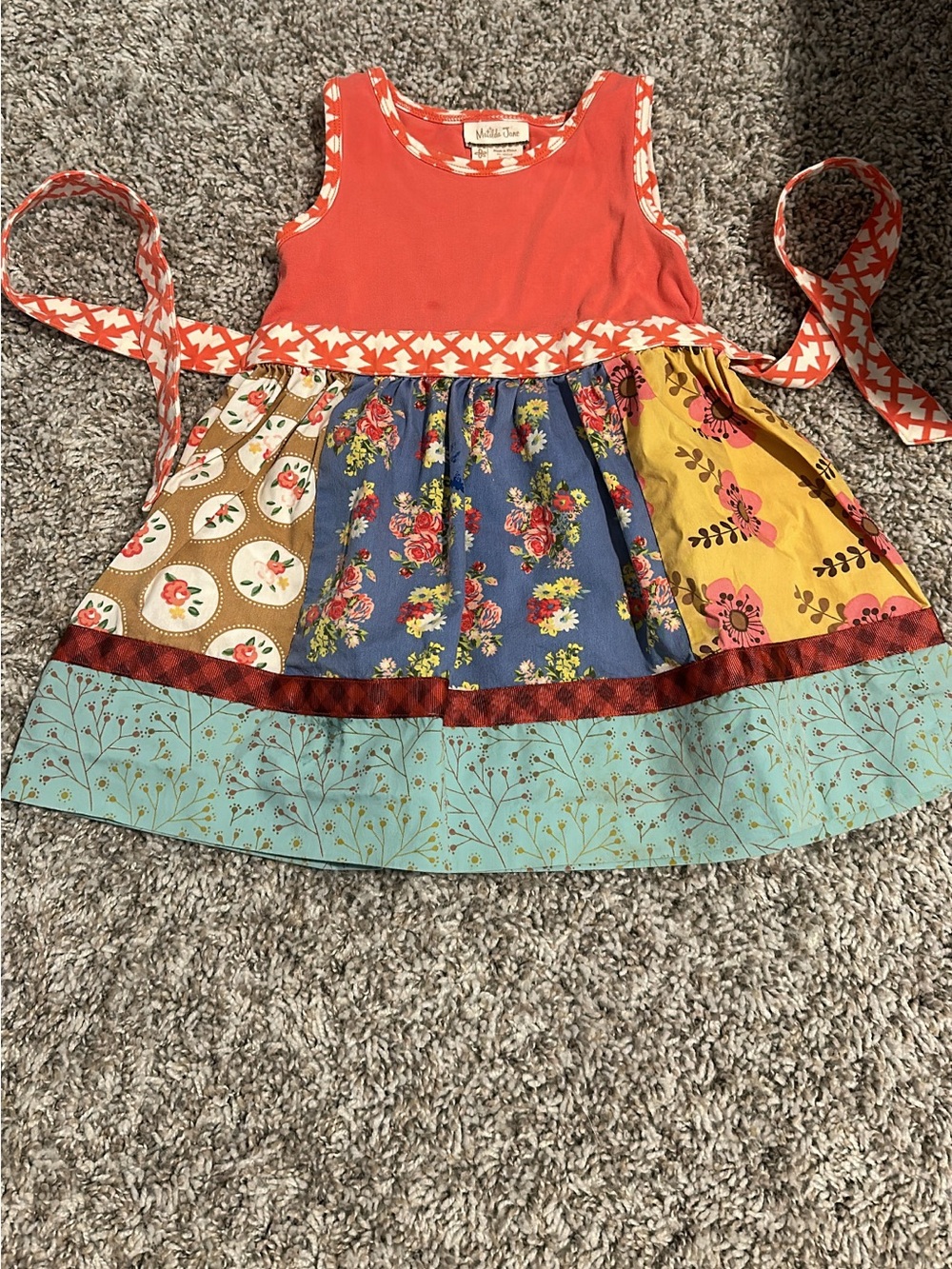Girls Coral Multi-Print Patchwork Dress